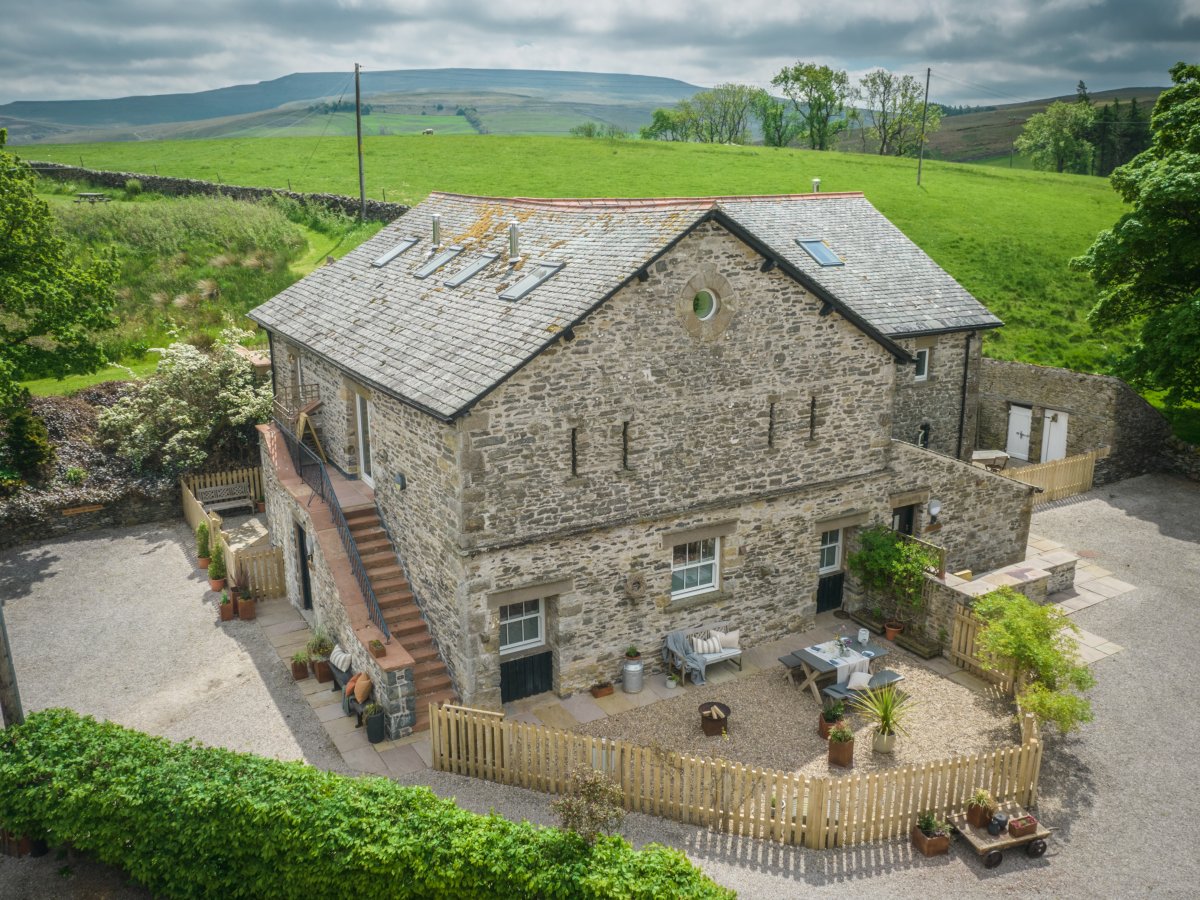 The Green Cumbria - aerial view of the beautiful barn